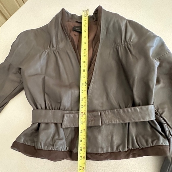 BCBGMAXAZRIA Brown Leather Waist Length Jacket Size M - Picture 6 of 11